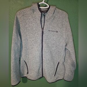 Free Country Heather Gray Sweater Knit Fleece Jacket Womens Large Full Zip